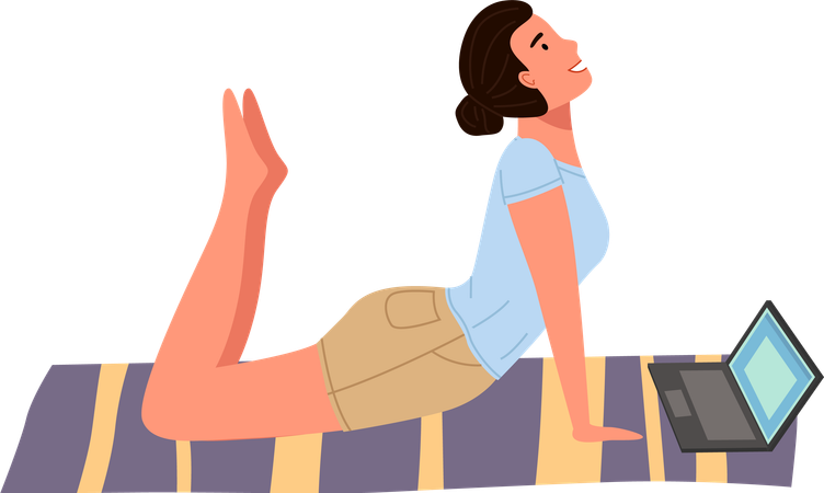 Young woman working out doing exercises at home  Illustration