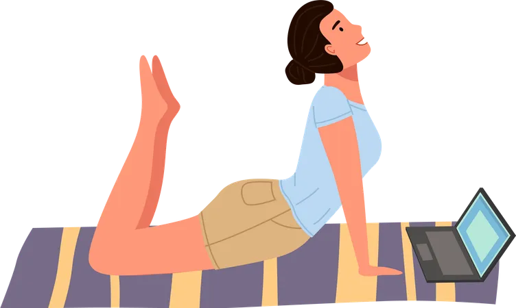 Young woman working out doing exercises at home  Illustration