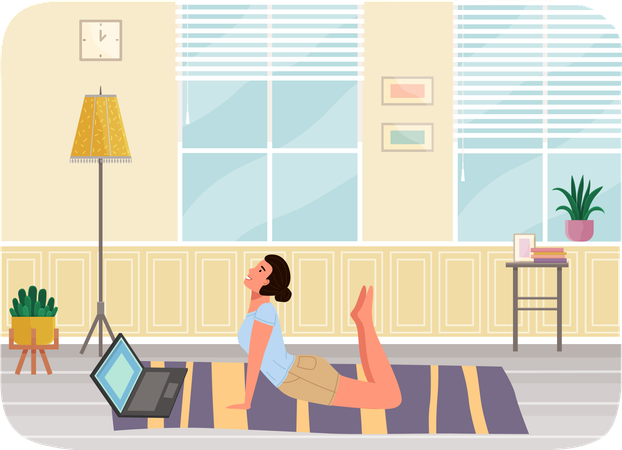 Young woman working out doing exercises at home  Illustration