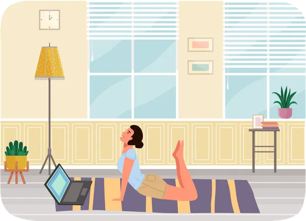 Young woman working out doing exercises at home  Illustration