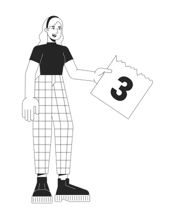Caucasian Woman With Ripped Out Page Calendar Black And White 2 D Line Cartoon Character European Girl Holding Day 3 Page Isolated Vector Outline Person Period Monochromatic Flat Spot Illustration Illustration