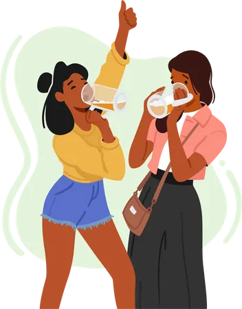Young Women Enjoy Socializing And Indulge In The Refreshing Taste Of Beer  Illustration