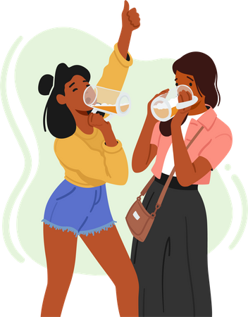 Young Women Enjoy Socializing And Indulge In The Refreshing Taste Of Beer  Illustration