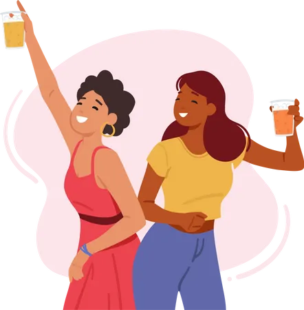 Young Women Enjoying Beer Embracing Diverse Tastes And Breaking Societal Norms Female Characters Showcasing Their Independence And Enjoyment In Social Settings Cartoon People Vector Illustration Illustration