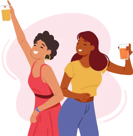 Young Women Enjoying Beer  Illustration