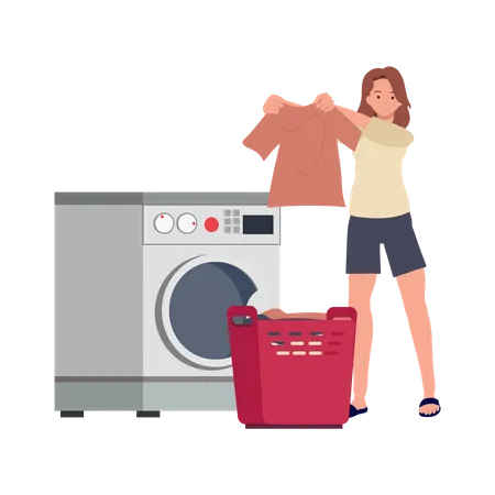 Young womman washing clothes using washing machine Illustration