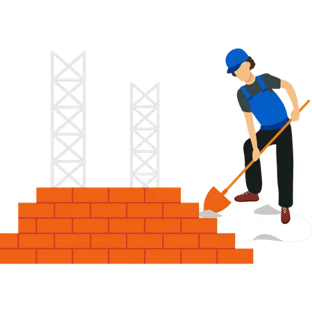 Young worker building wall  イラスト