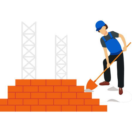 Young worker building wall  Illustration