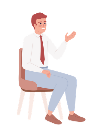 Young worker on chair with cheerful smile  Illustration