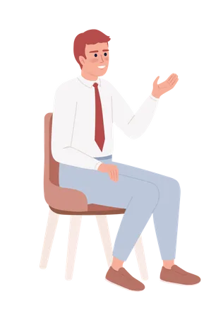 Young worker on chair with cheerful smile  Illustration