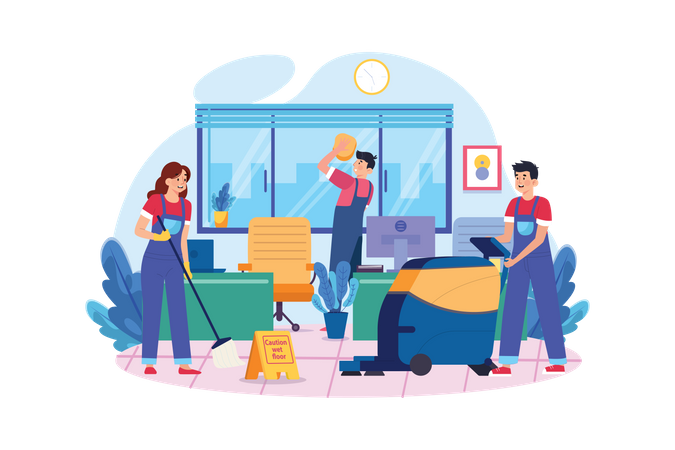 Young Workers Are Cleaning Office  イラスト