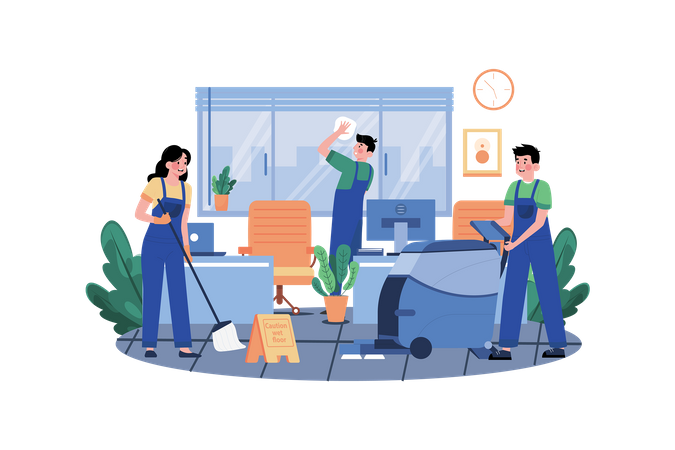 Young Workers Are Cleaning Office  イラスト