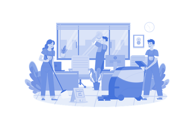 Young Workers Are Cleaning Office  イラスト