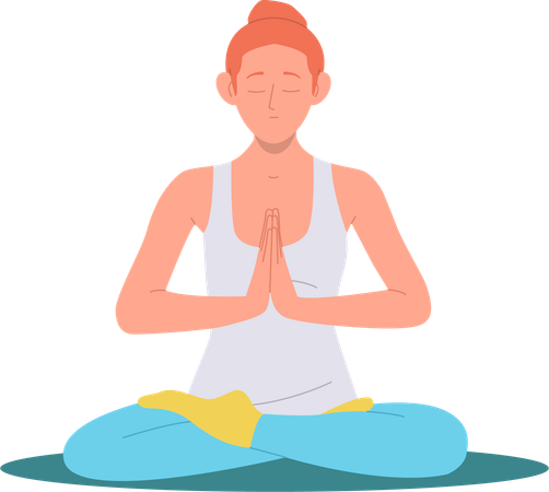 Young yogi woman with eyes closed meditating and breathing in lotus position  Illustration