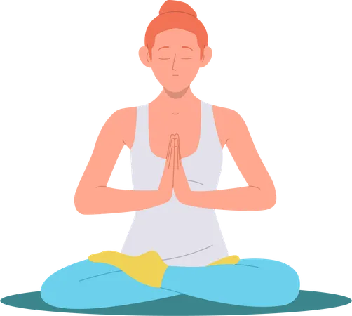 Young yogi woman with eyes closed meditating and breathing in lotus position  Illustration