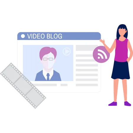 Younger girl introducing video blog  Illustration