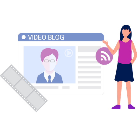 Younger girl introducing video blog  Illustration