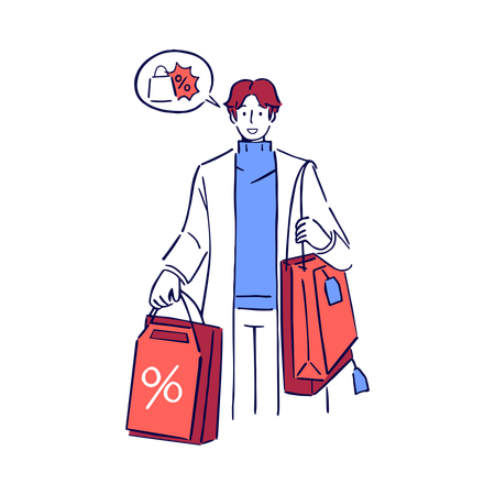 Youth Boy Holding Discount Bags  Illustration