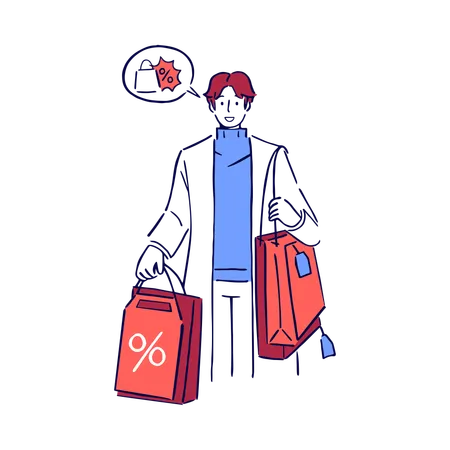 Youth Boy Holding Discount Bags  Illustration