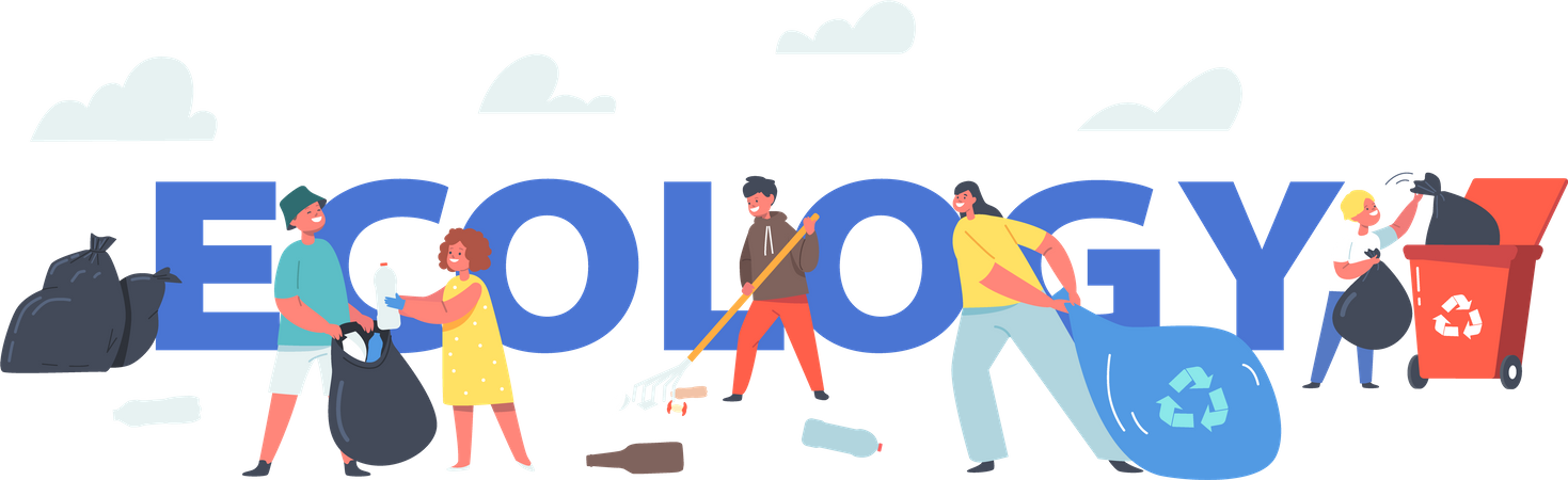 Youth cleaning society trash together  Illustration