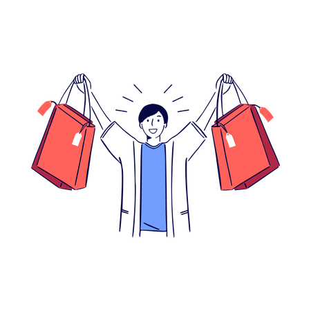 Youth Excited boy with Shopping Bags  Illustration