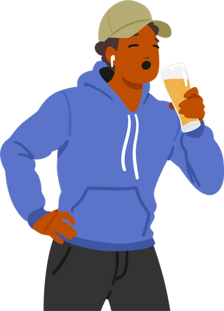 Youthful Male Drinking Beer  Illustration