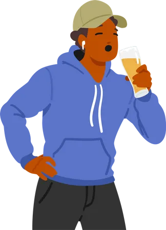 Youthful Male Character Indulges In Beer Consumption Black Man Enjoying The Taste And Social Atmosphere While Exercising Responsible Drinking Habits Cartoon People Vector Illustration Illustration