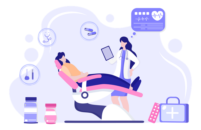 Zahnarzt untersucht Patienten in der Zahnklinik  Ilustración