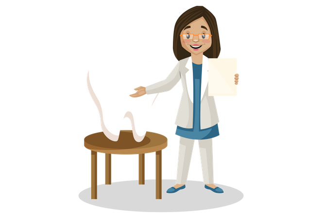 Zahnärztin analysiert Zähne  Illustration