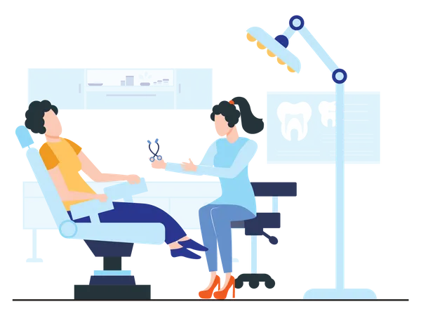 Zahnärztin behandelt Patienten  Illustration