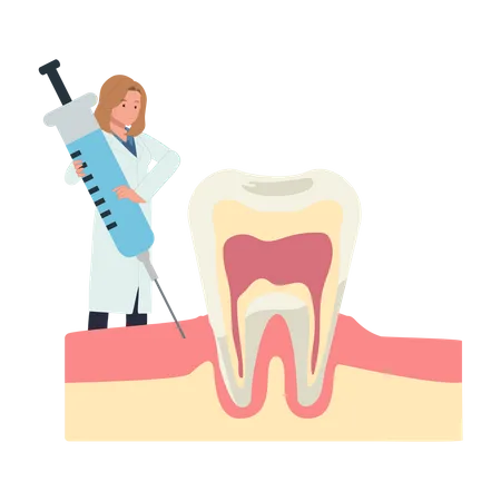 Zahnärztin betäubt Zahn durch Zahnspritze  Illustration