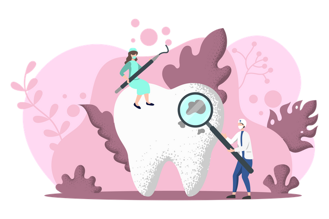 Zahnarztteam reinigt Zähne  Illustration