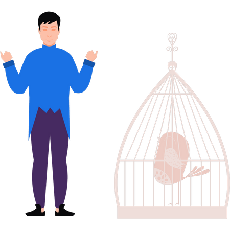 Zauberer führt Tricks mit Vogel im Käfig vor  Illustration