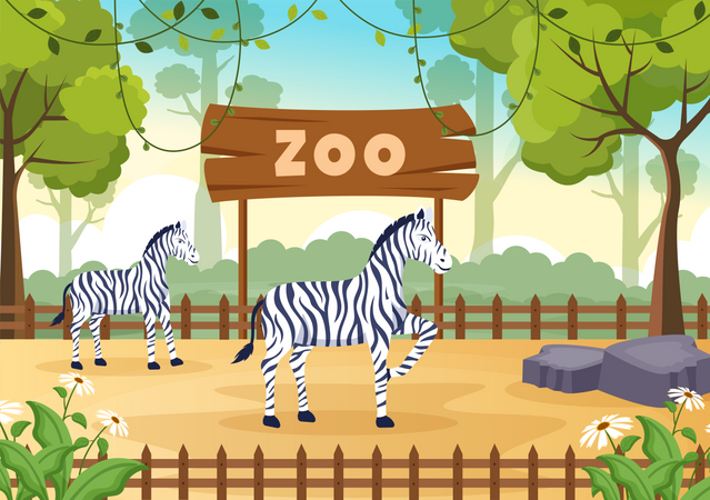Zebra no zoológico  Ilustração