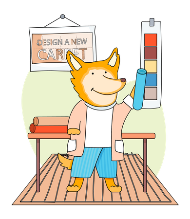 Cartoon-Figur niedlichen Fuchs steht im Kinderzimmer  Illustration