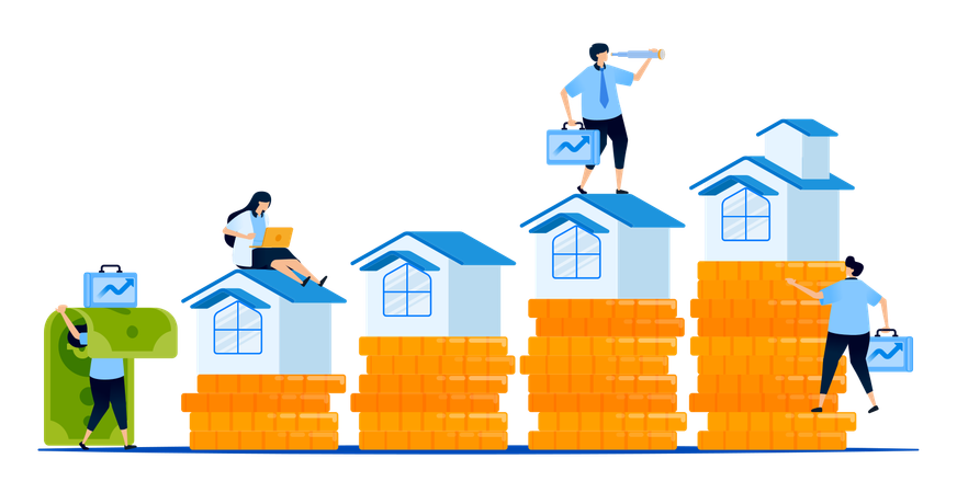 Zeigt Wachstum bei Investitionen und Vermögenswerten auf dem Hypothekenmarkt für Spar- und Investitionszwecke  Illustration