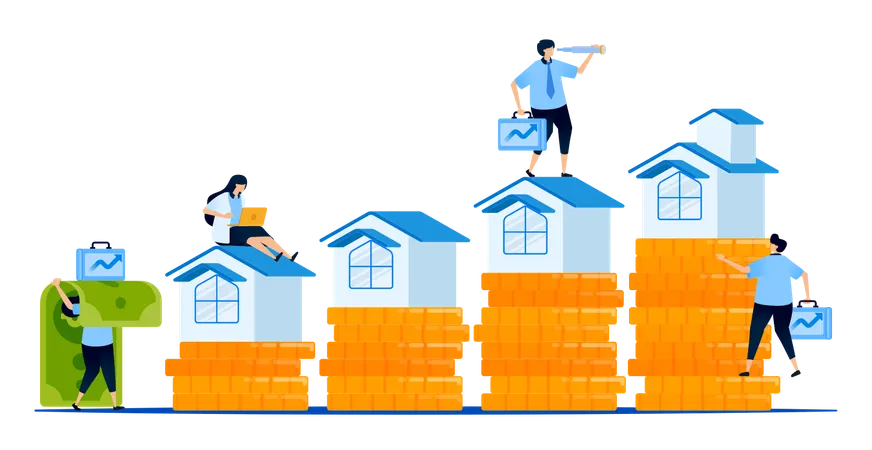 Zeigt Wachstum bei Investitionen und Vermögenswerten auf dem Hypothekenmarkt für Spar- und Investitionszwecke  Illustration
