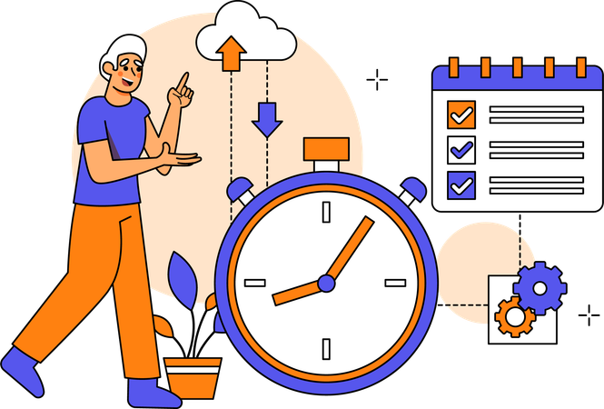 Zeit- und Arbeitsmanagement mit Saas-basierten Anwendungen  Illustration