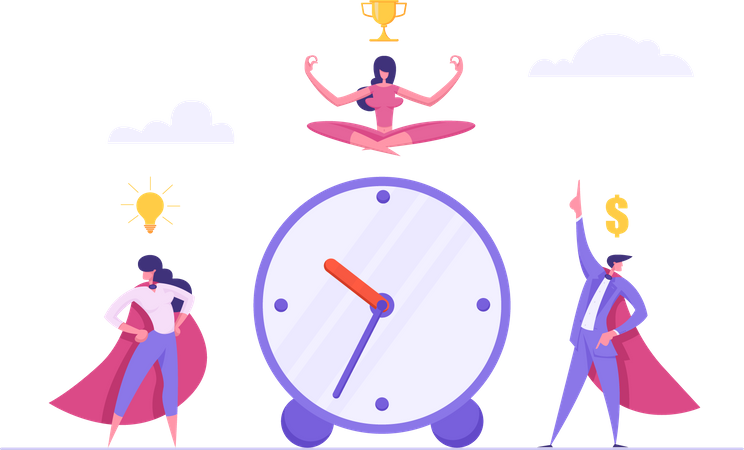 Zeitmanagement mit einem erfolgreichen Business-Team  Illustration