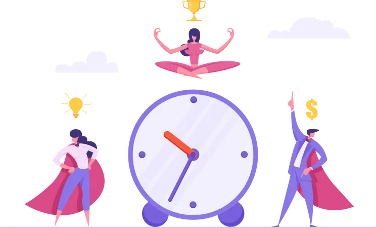 Zeitmanagement mit einem erfolgreichen Business-Team  Illustration