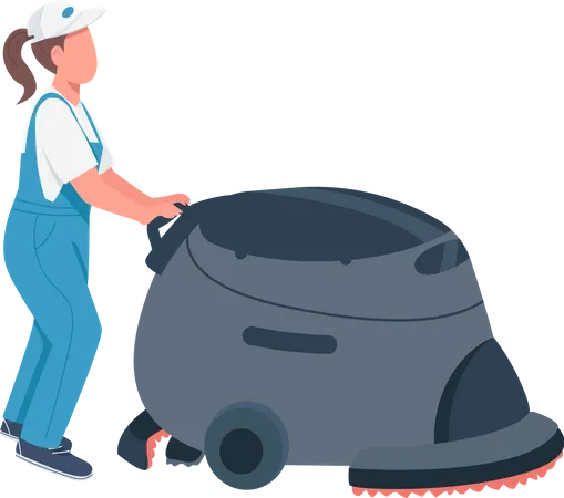 Zelador com máquina de limpeza  Ilustração