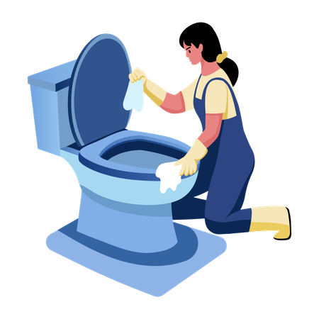 Zelador limpando banheiro  Ilustração