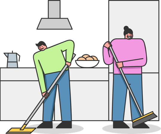 Zelador limpando apartamento  Ilustração