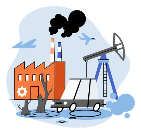 Zero neutral greenhouse gases impact strategy to reduce fossil fuel burning and use recyclable resources  Illustration
