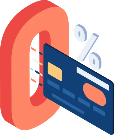 Flat 3 D Isometric Credit Card With Zero Percent Interest Zero Percent Interest Payment Plan Concept Illustration