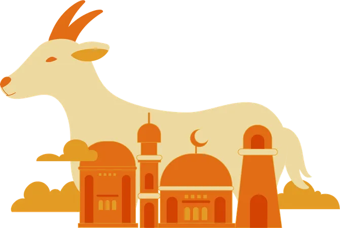 Ziege mit Moschee  Illustration