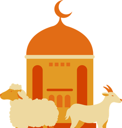 Ziege und Schaf mit Moschee  Illustration