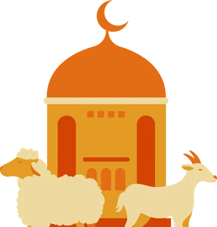 Ziege und Schaf mit Moschee  Illustration