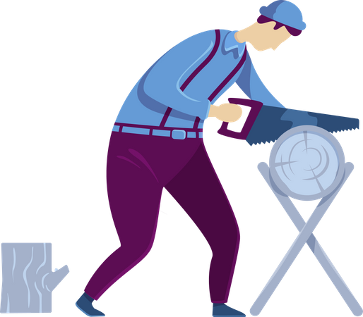 Zimmermann schneidet Holz  Illustration