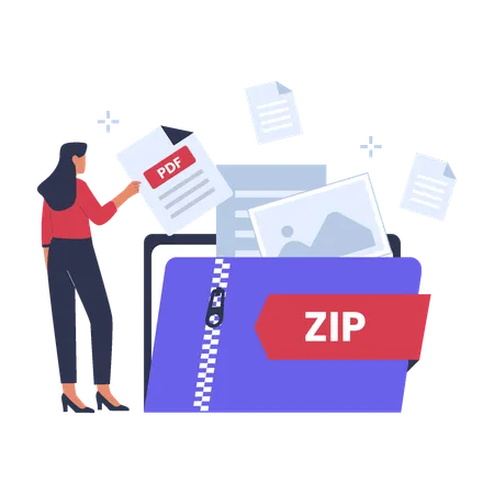 Zip File Illustration Concept Compress Files Vector Flat Illustration 일러스트레이션